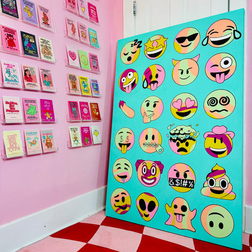 Emoji Party – Pop Art Canvas (60″ × 40″ Original Painting)