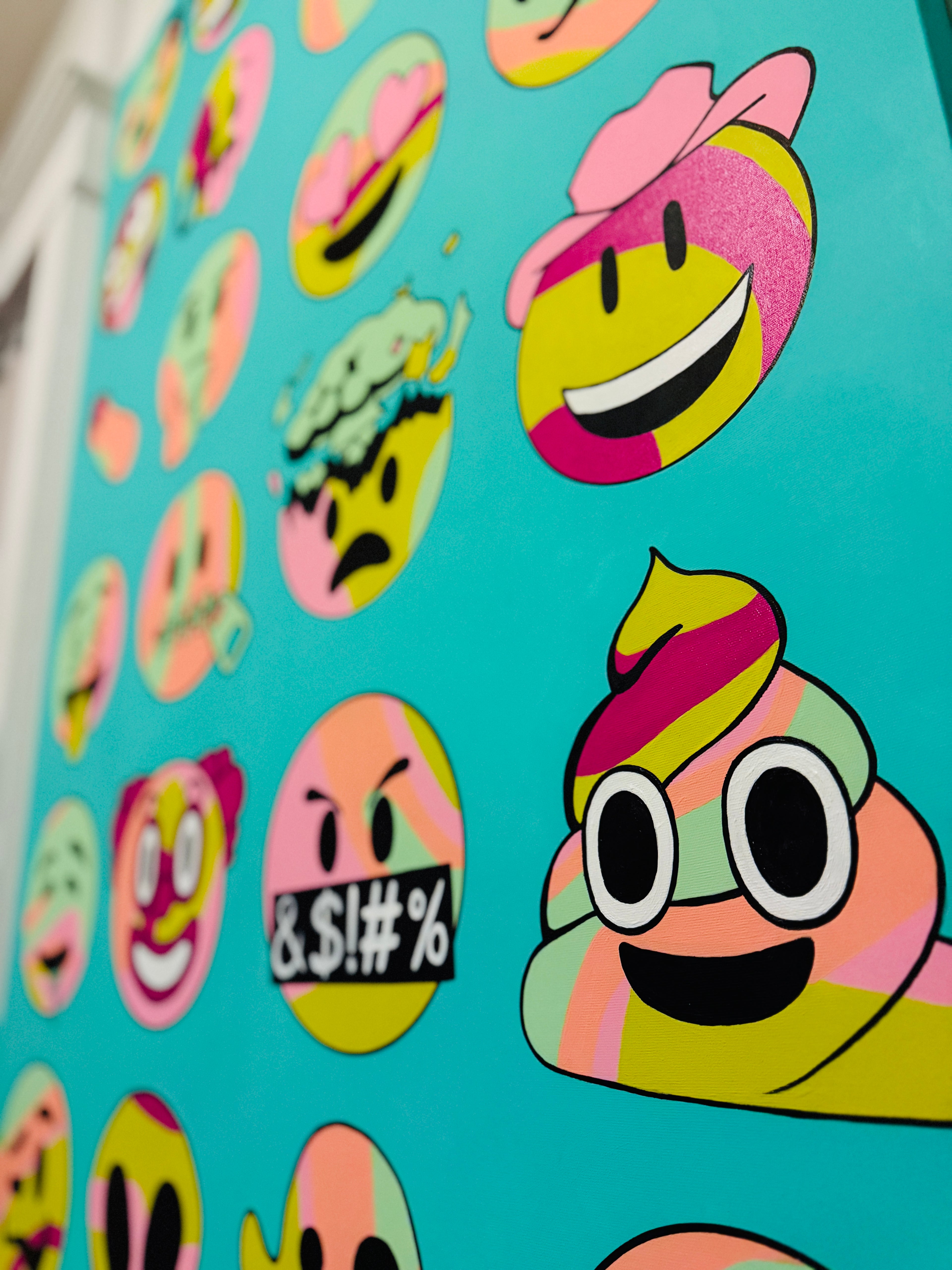 Emoji Party – Pop Art Canvas (60″ × 40″ Original Painting)