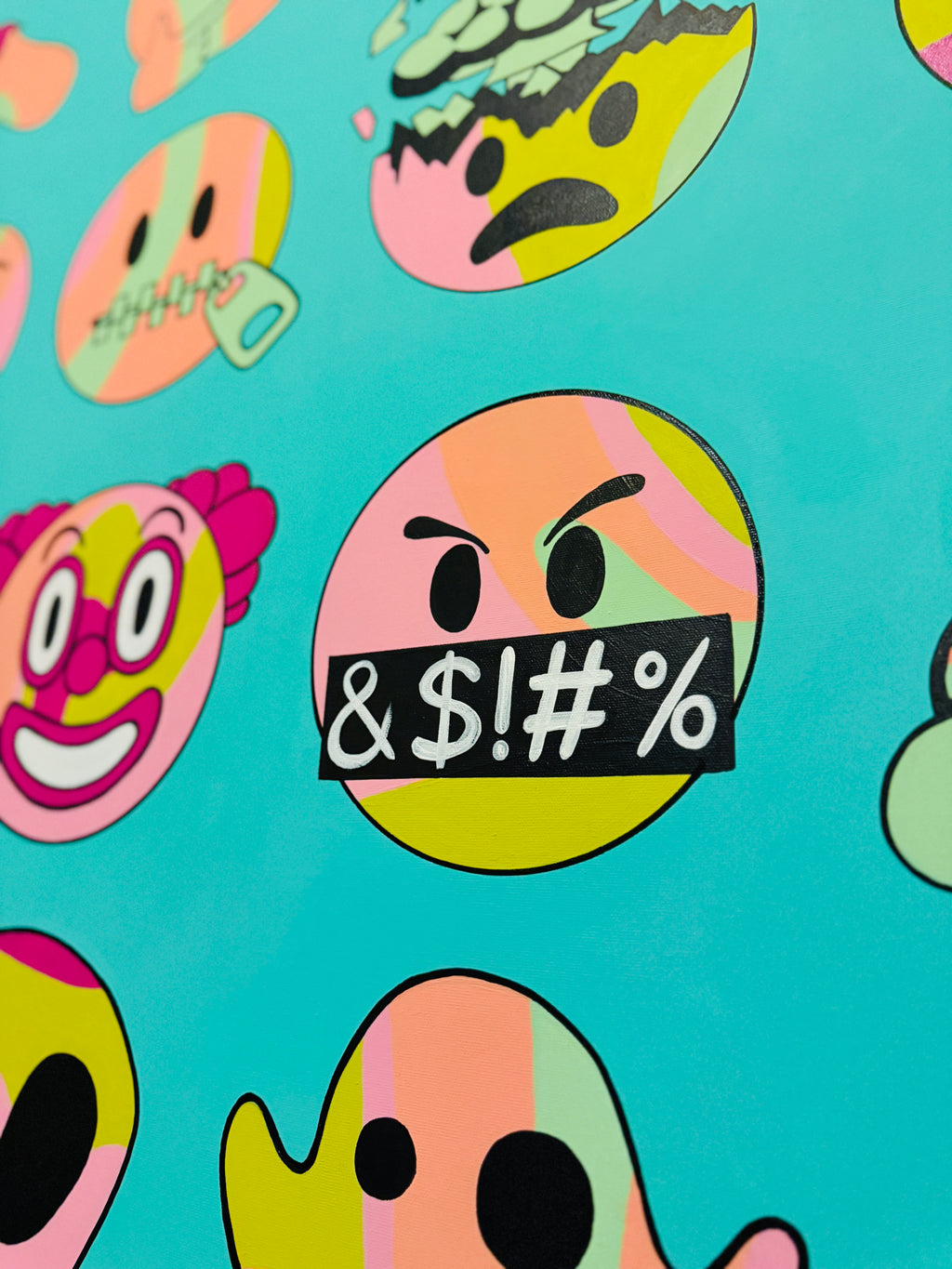 Emoji Party – Pop Art Canvas (60″ × 40″ Original Painting)