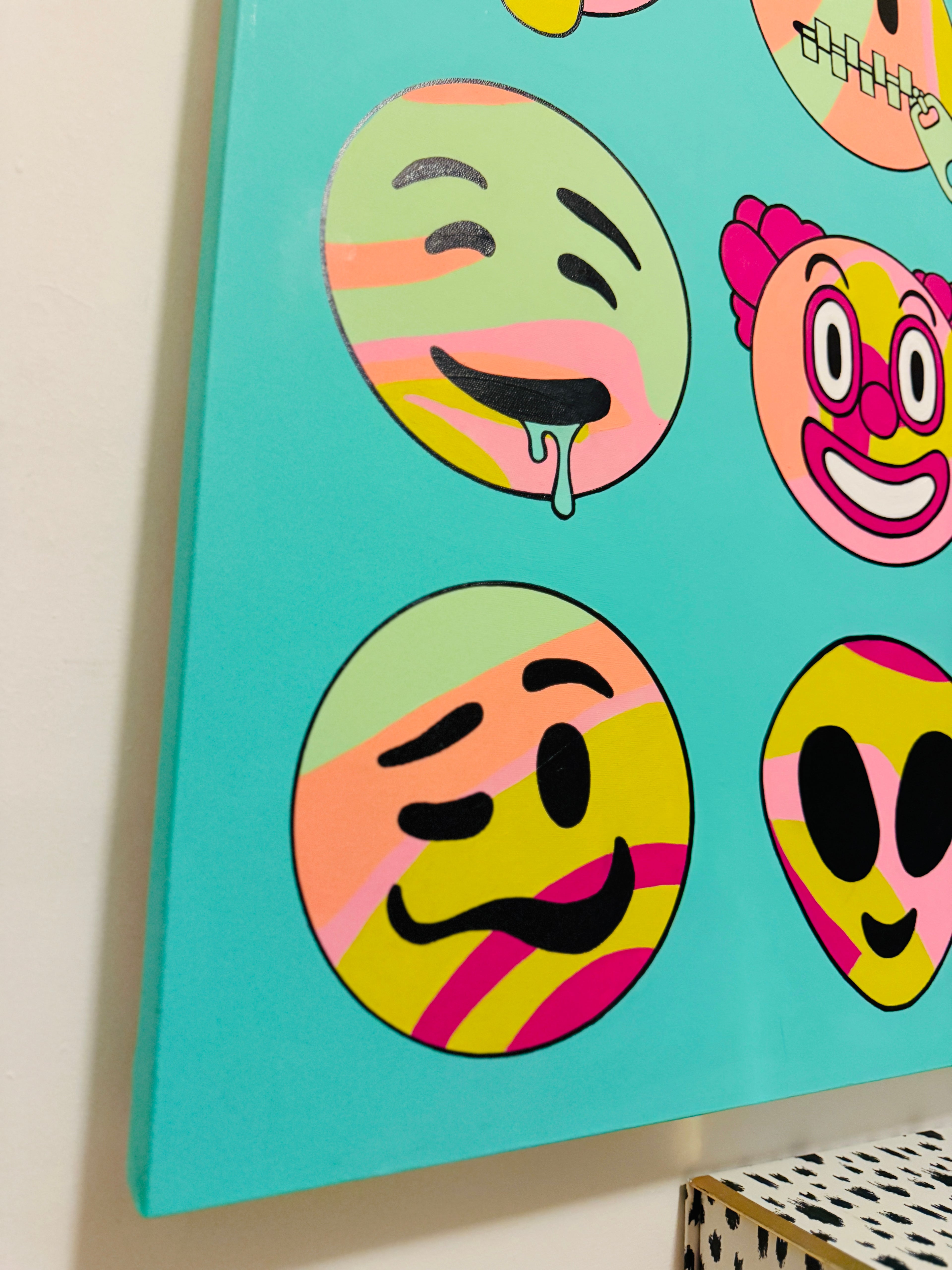 Emoji Party – Pop Art Canvas (60″ × 40″ Original Painting)