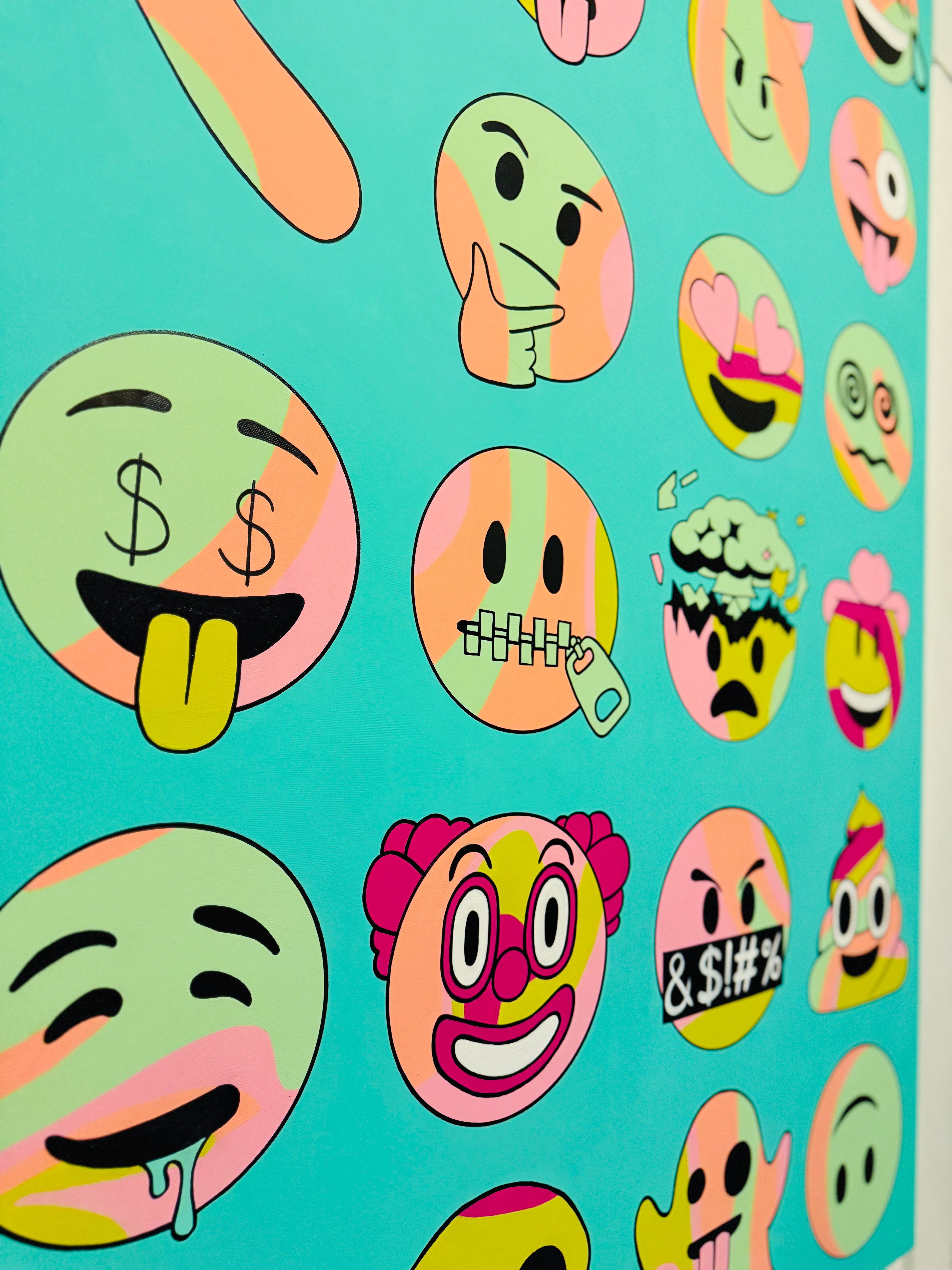 Emoji Party – Pop Art Canvas (60″ × 40″ Original Painting)