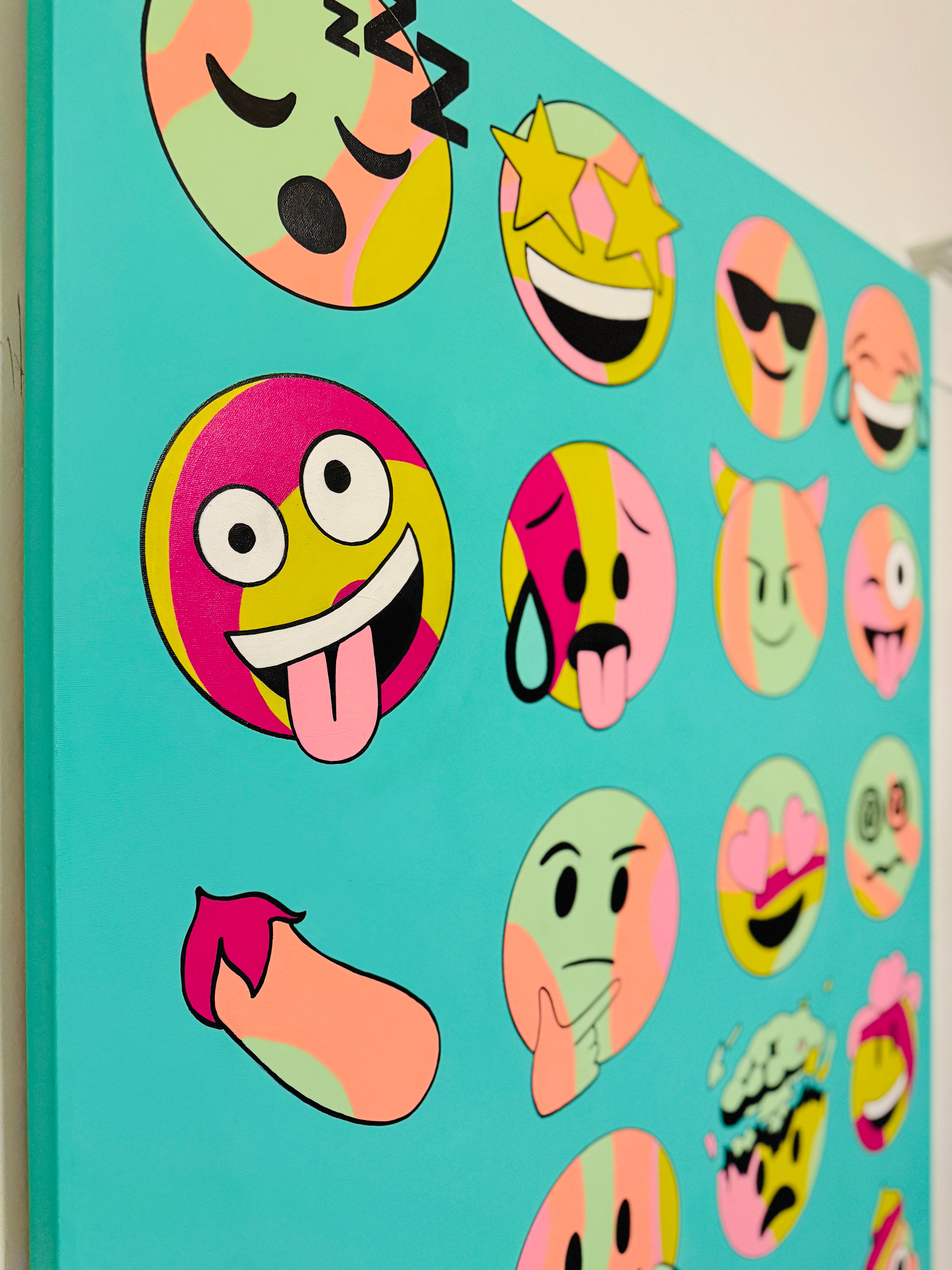 Emoji Party – Pop Art Canvas (60″ × 40″ Original Painting)