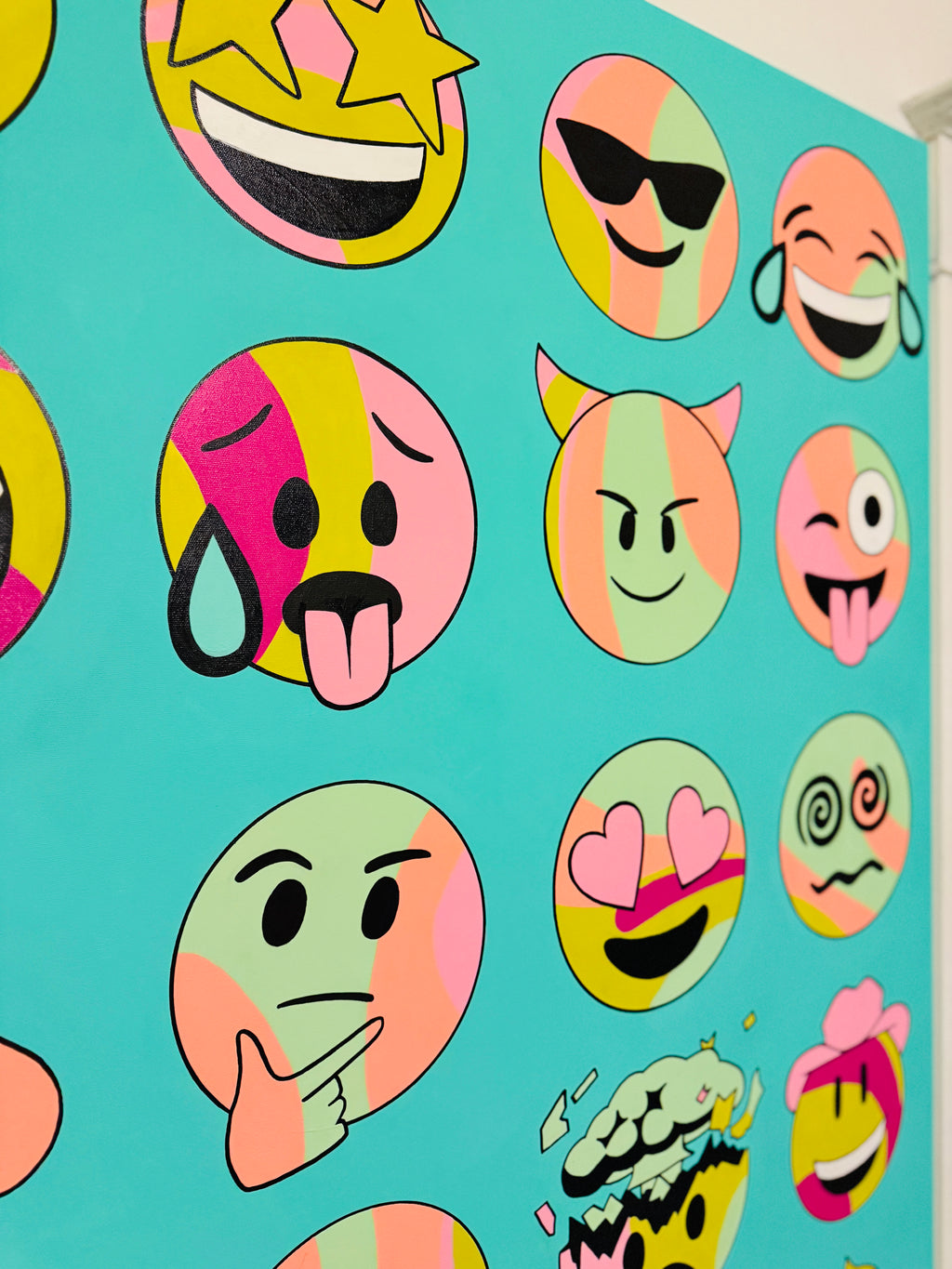 Emoji Party – Pop Art Canvas (60″ × 40″ Original Painting)