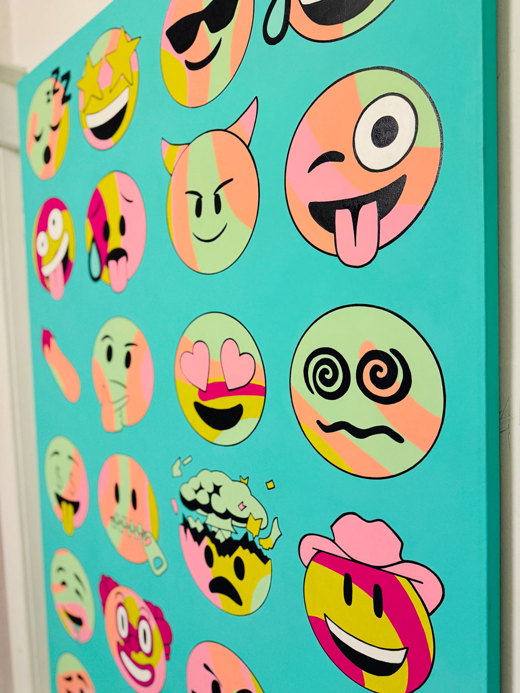 Emoji Party – Pop Art Canvas (60″ × 40″ Original Painting)