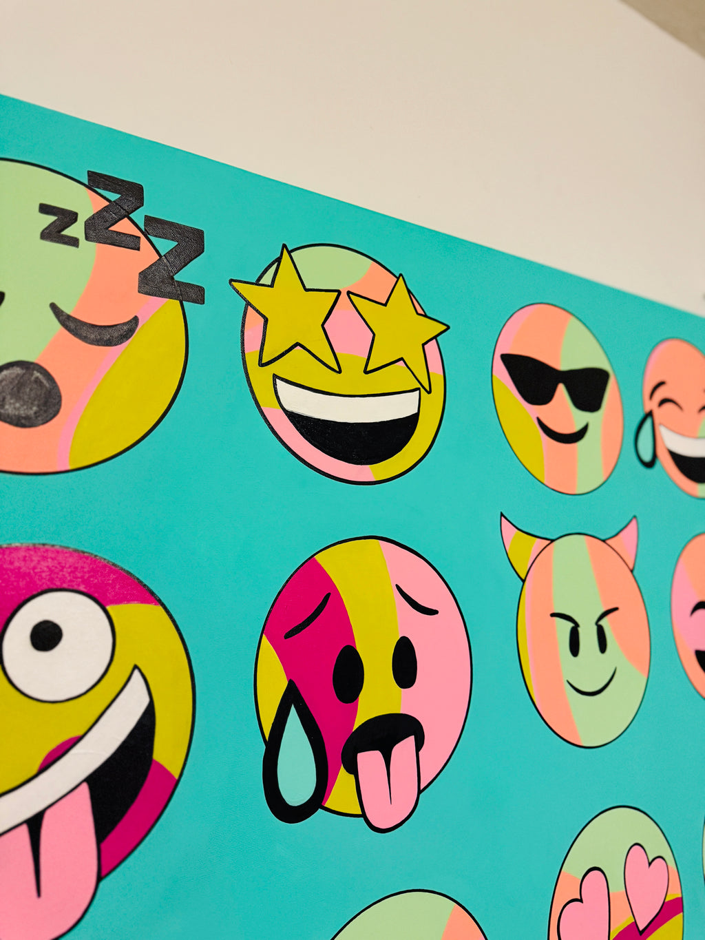 Emoji Party – Pop Art Canvas (60″ × 40″ Original Painting)