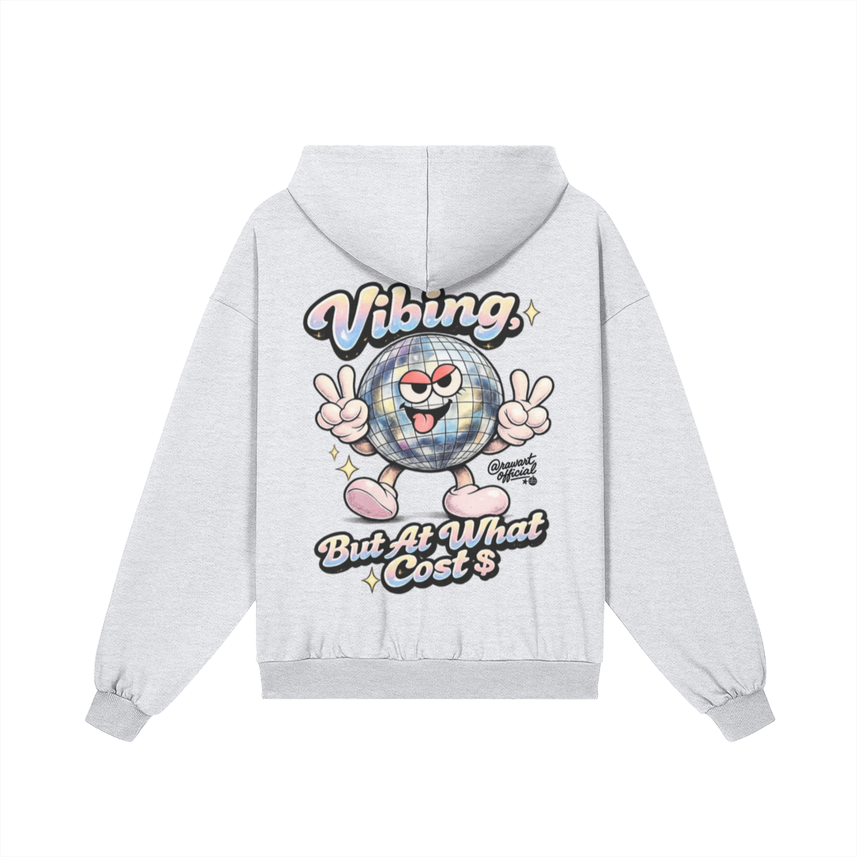 Gray hoodie with cartoon character and text on a white background